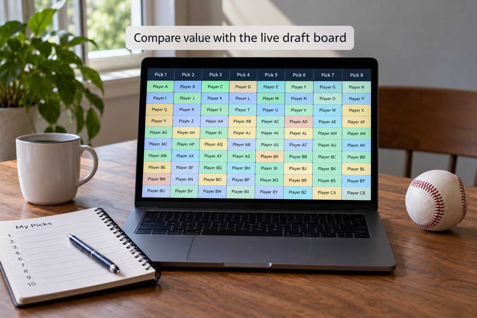 Compare value with the live draft board