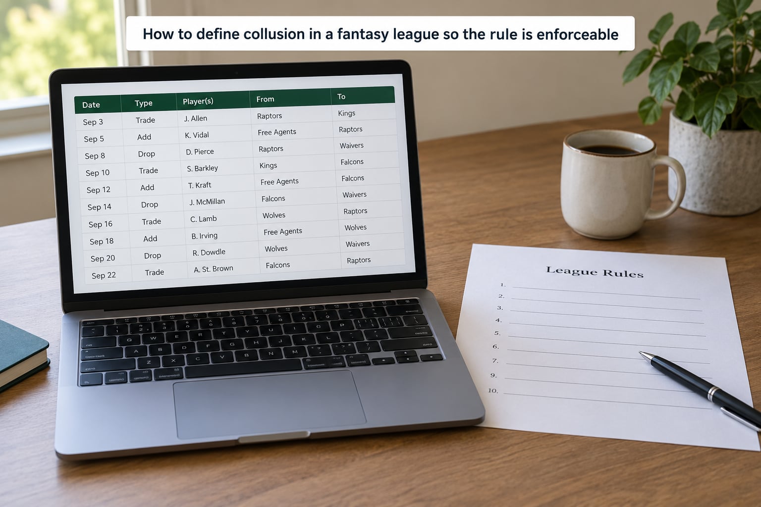 How to define collusion in a fantasy league so the rule is enforceable