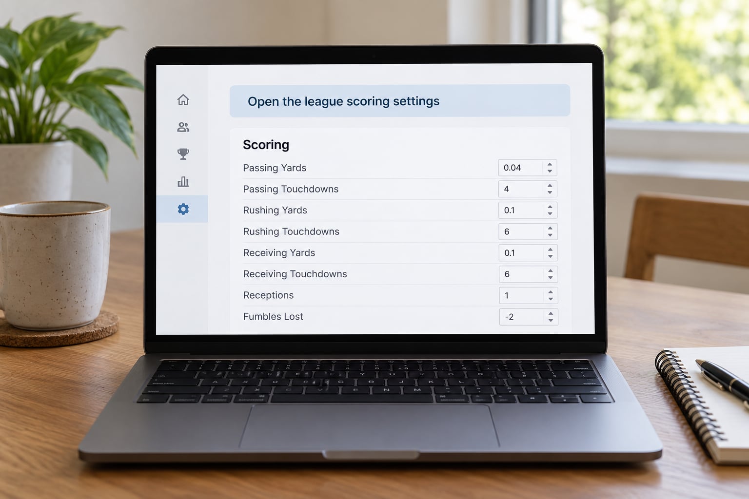 Open the league scoring settings